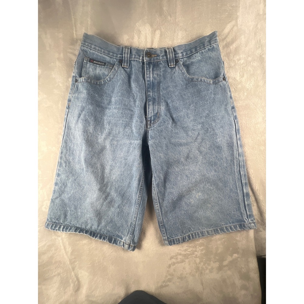 Avirex Denim Systems Mens 34 Baggy Denim Shorts Light Wash Relaxed Fit Y2K Jorts
